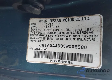 1995 Nissan 240Sx Se from USA, damaged, VIN JN1AS44D3SW006980